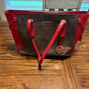Michael Kors Red and Brown Tote Bag